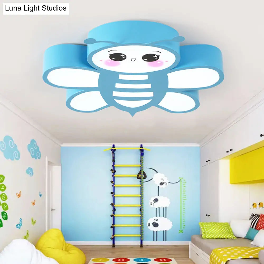 Blue Flush Mount Bee Metal Led Ceiling Light - Fun Addition For Game Rooms & Kindergartens