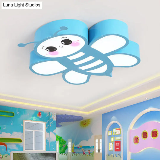 Blue Flush Mount Bee Metal Led Ceiling Light - Fun Addition For Game Rooms & Kindergartens / Third