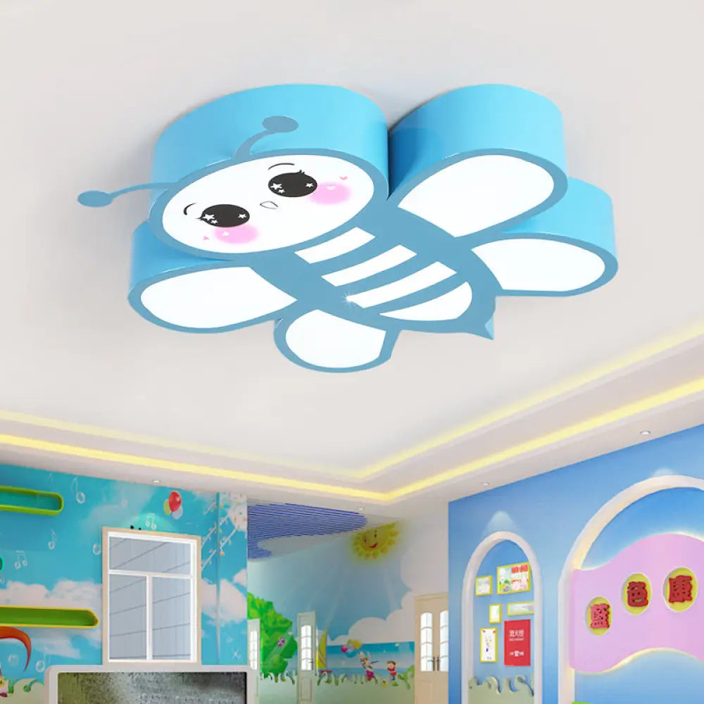 Blue Flush Mount Bee Metal Led Ceiling Light - Fun Addition For Game Rooms & Kindergartens / Third