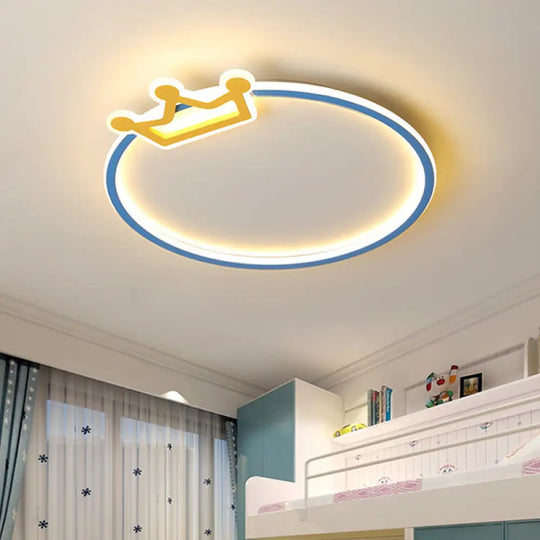 Blue Flush Mount Ceiling Lamp: Modern Acrylic Led Lighting With Diamond/Crown Design For Bedroom /