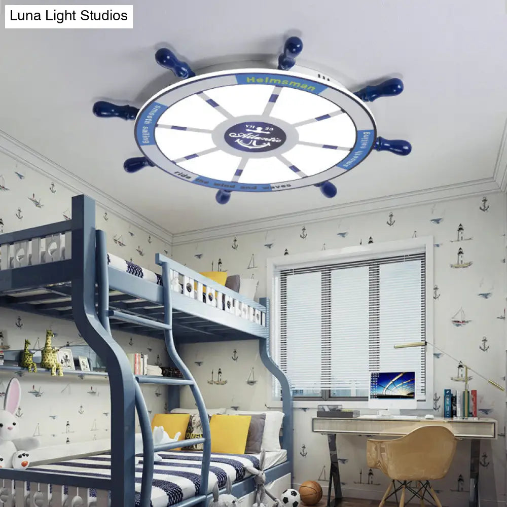 Blue Flush Pendant Light With Integrated Led For Kids Room - Modern Rudder Design