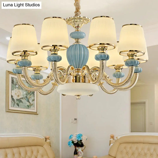 Blue Frosted Glass Barrel Chandelier For Living Room With Simple Ceramic Suspension Pendant 10 /