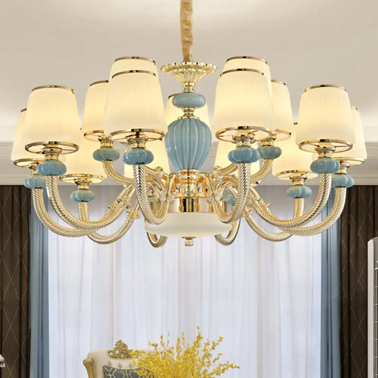 Blue Frosted Glass Barrel Chandelier - Simple Ceramic Suspension Pendant For Living Room 15 /