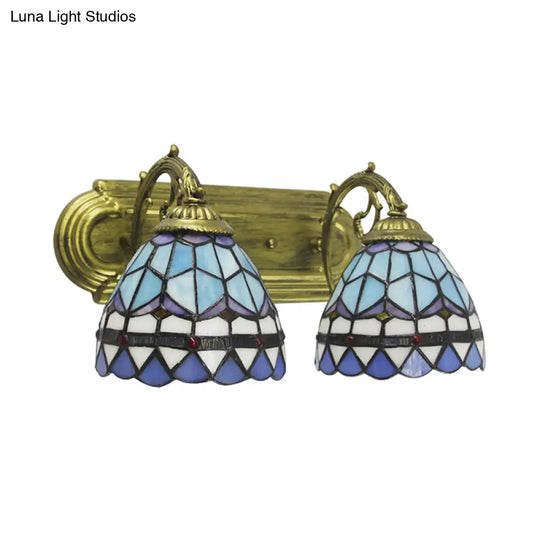 Blue Glass Baroque Dome Sconce Lamp: 2-Headed Wall Light For Bathroom