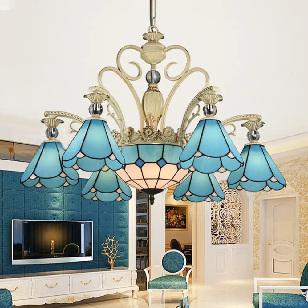 Blue Glass Conical Chandelier For Kitchen With 9/11 Lights 9 /