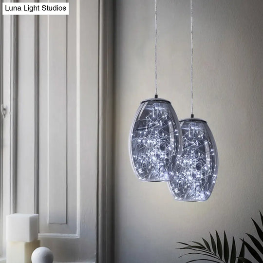 Contemporary Blue Glass Led Pendant Light For Living Room Ceiling - Jar Design