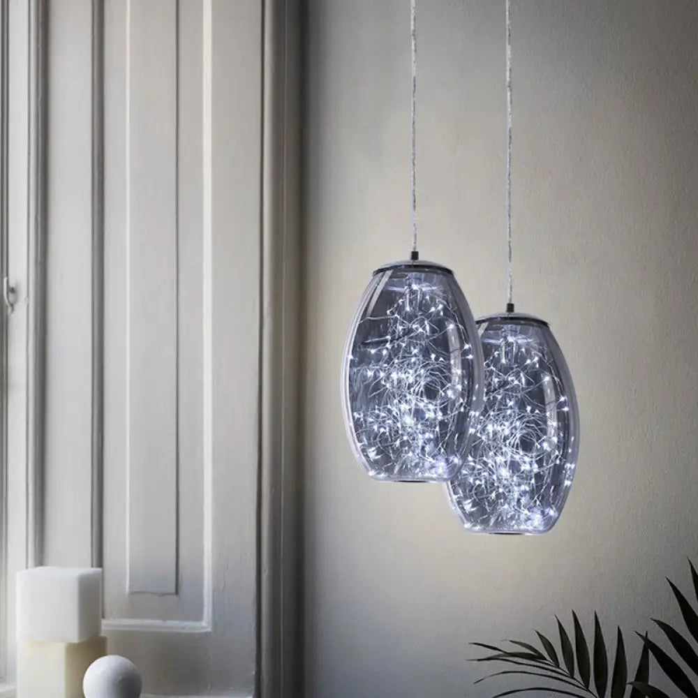 Blue Glass Led Pendant Light Fixture For Contemporary Living Rooms