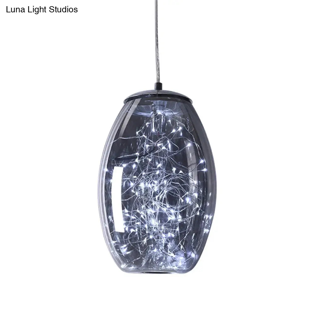 Blue Glass Led Pendant Light Fixture For Contemporary Living Rooms