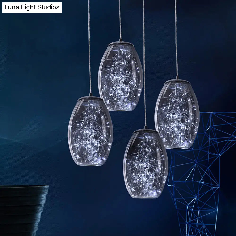 Blue Glass Led Pendant Light Fixture For Contemporary Living Rooms