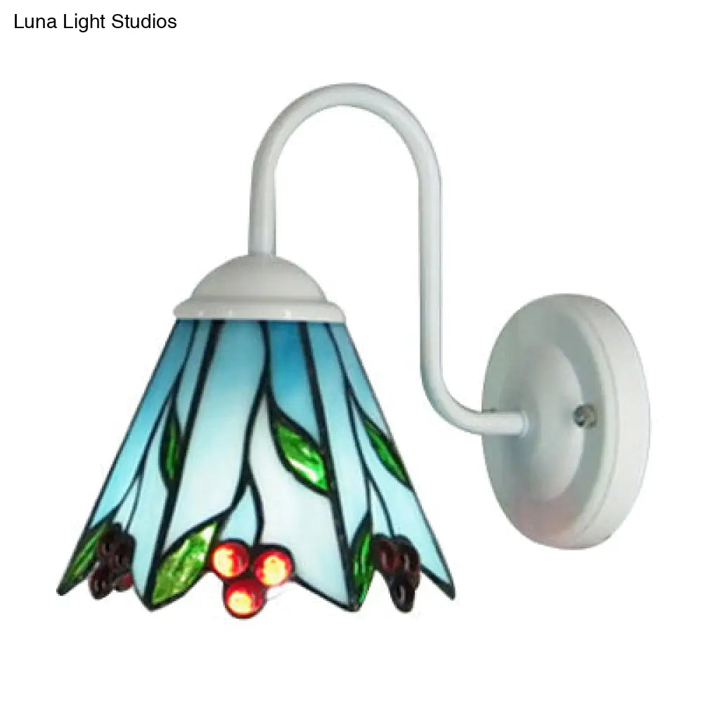 Blue Glass Lily Tiffany Wall Light Fixture: White Sconce Lighting For Living Room