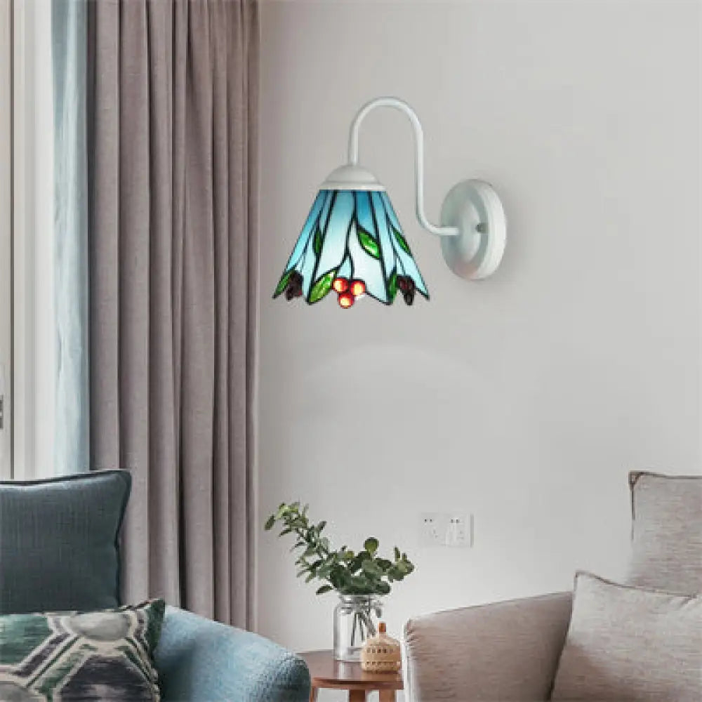 Blue Glass Lily Tiffany Wall Light Fixture: White Sconce Lighting For Living Room