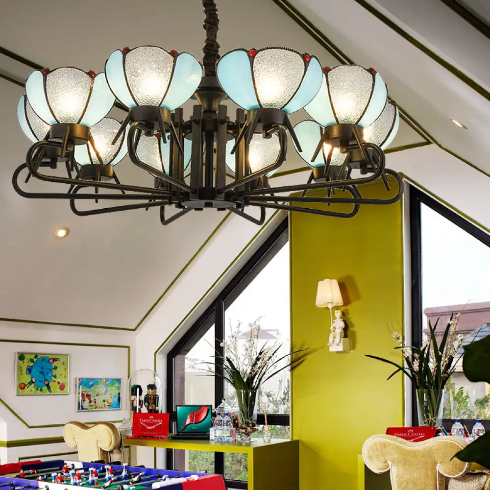 Blue Glass Petal Chandelier With Tiffany Suspension Light - Perfect For Living Room Décor