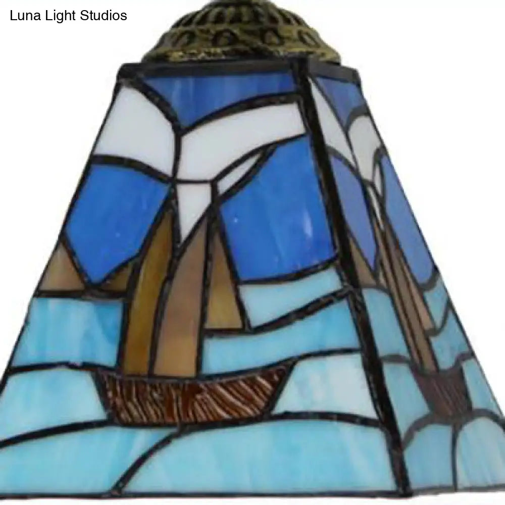 Blue Glass Sailboat Wall Sconce Light Fixture - 2 Heads Mediterranean Style