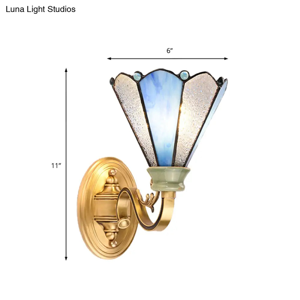 Blue Glass Tiffany Style Wall Lamp - Gold Finish Ideal For Corridor Lighting