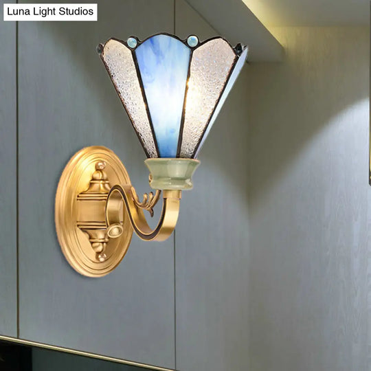 Blue Glass Tiffany Style Wall Lamp - Gold Finish Ideal For Corridor Lighting