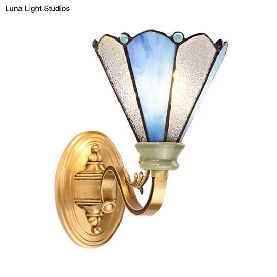 Blue Glass Tiffany Style Wall Lamp - Gold Finish Ideal For Corridor Lighting