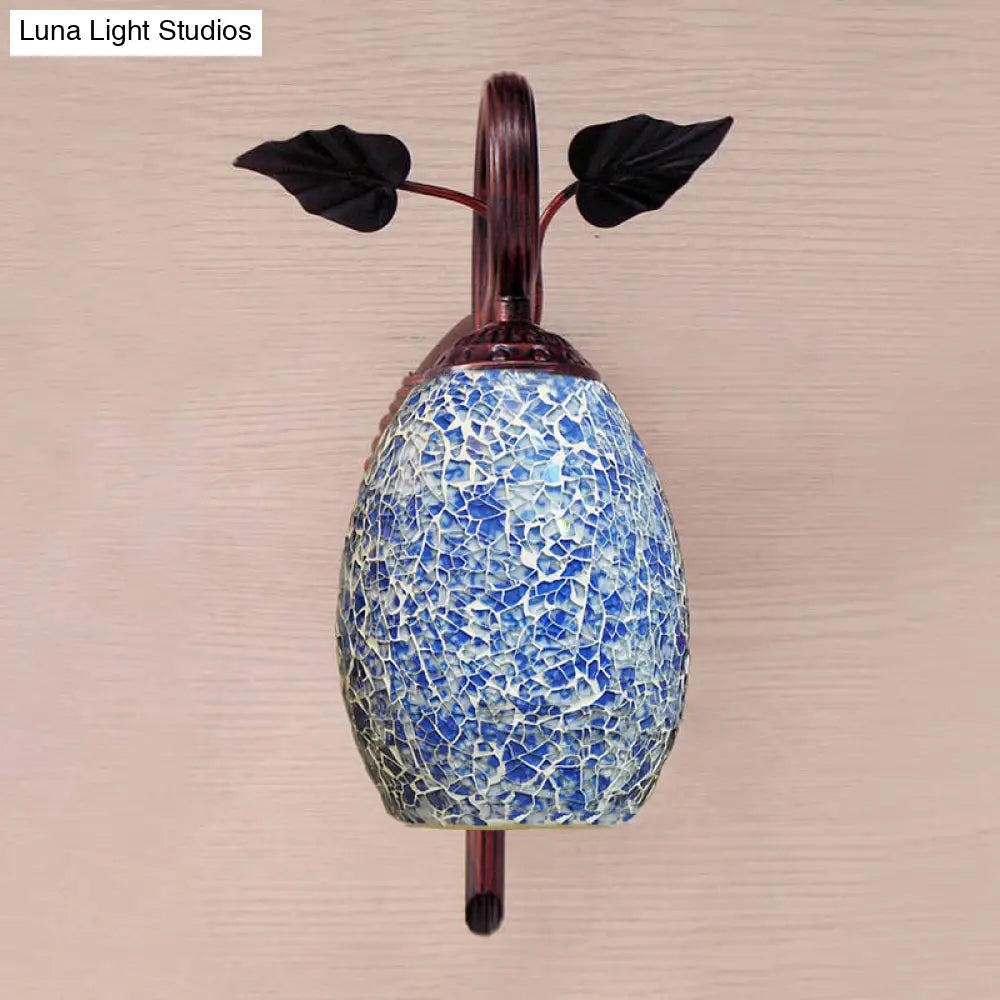 Blue Glass Wall Lamp Mediterranean Sconce Light Fixture For Dining Room