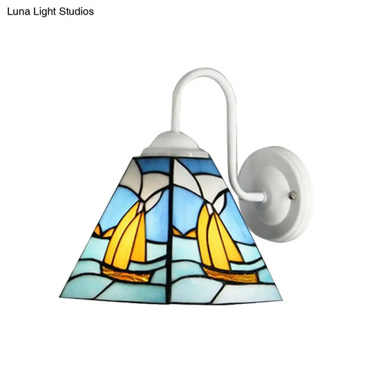 Blue Glass Wall Sconce Lighting For Mediterranean Corridor - Sailboat Design