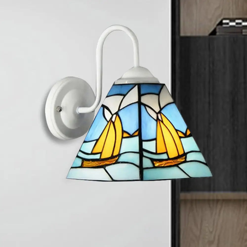 Blue Glass Wall Sconce Lighting For Mediterranean Corridor - Sailboat Design