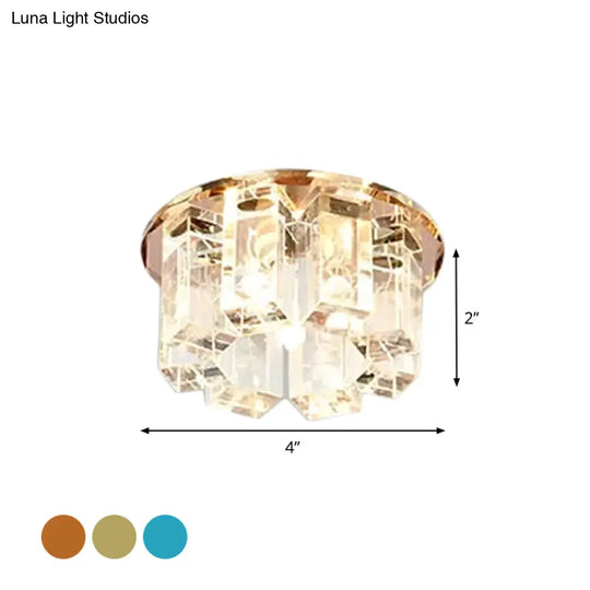 Blue/Gold/Tan Crystal Led Flush Mount Light With Round Design - Warm/White Lighting