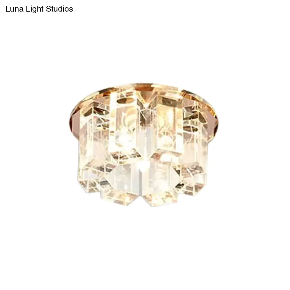 Blue/Gold/Tan Crystal Led Flush Mount Light With Round Design - Warm/White Lighting