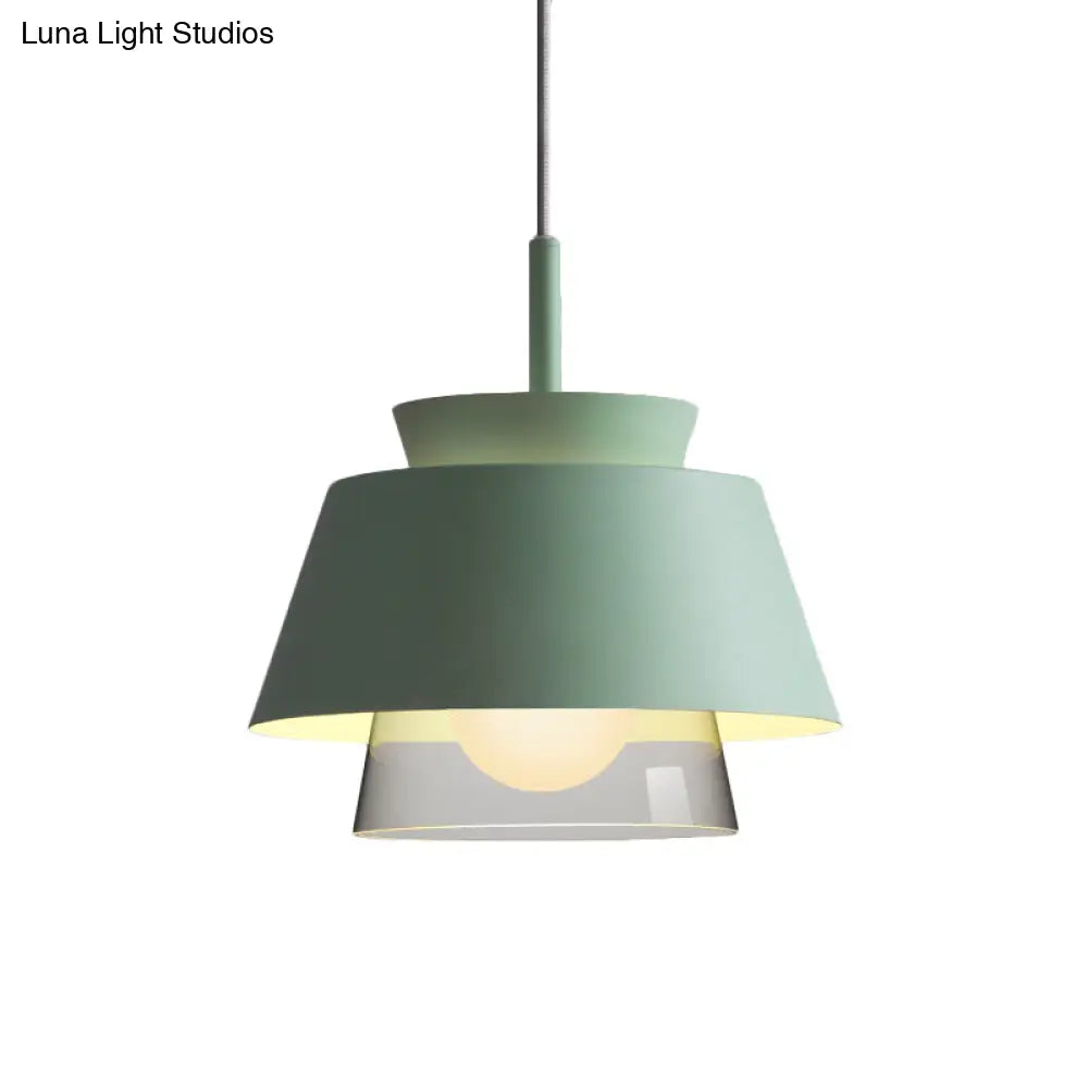 Blue/Green Tapered Hanging Light Macaron Pendant Lamp For Dining Room