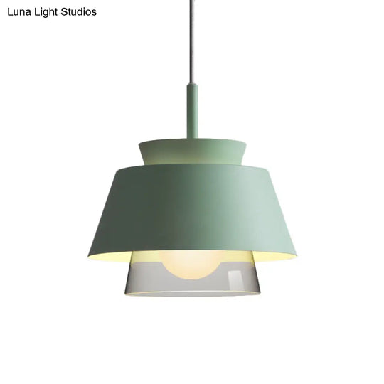 Blue/Green Tapered Hanging Light Macaron Pendant Lamp For Dining Room