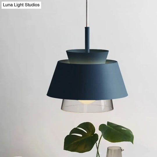 Blue/Green Tapered Hanging Light Macaron Pendant Lamp For Dining Room