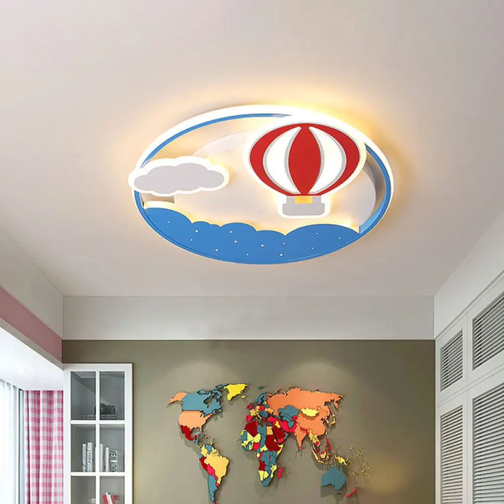 Blue Hot Air Balloon Led Flushmount Ceiling Light Fixture For Kids’ Nursery - 16’/19.5’ Wide / 16’