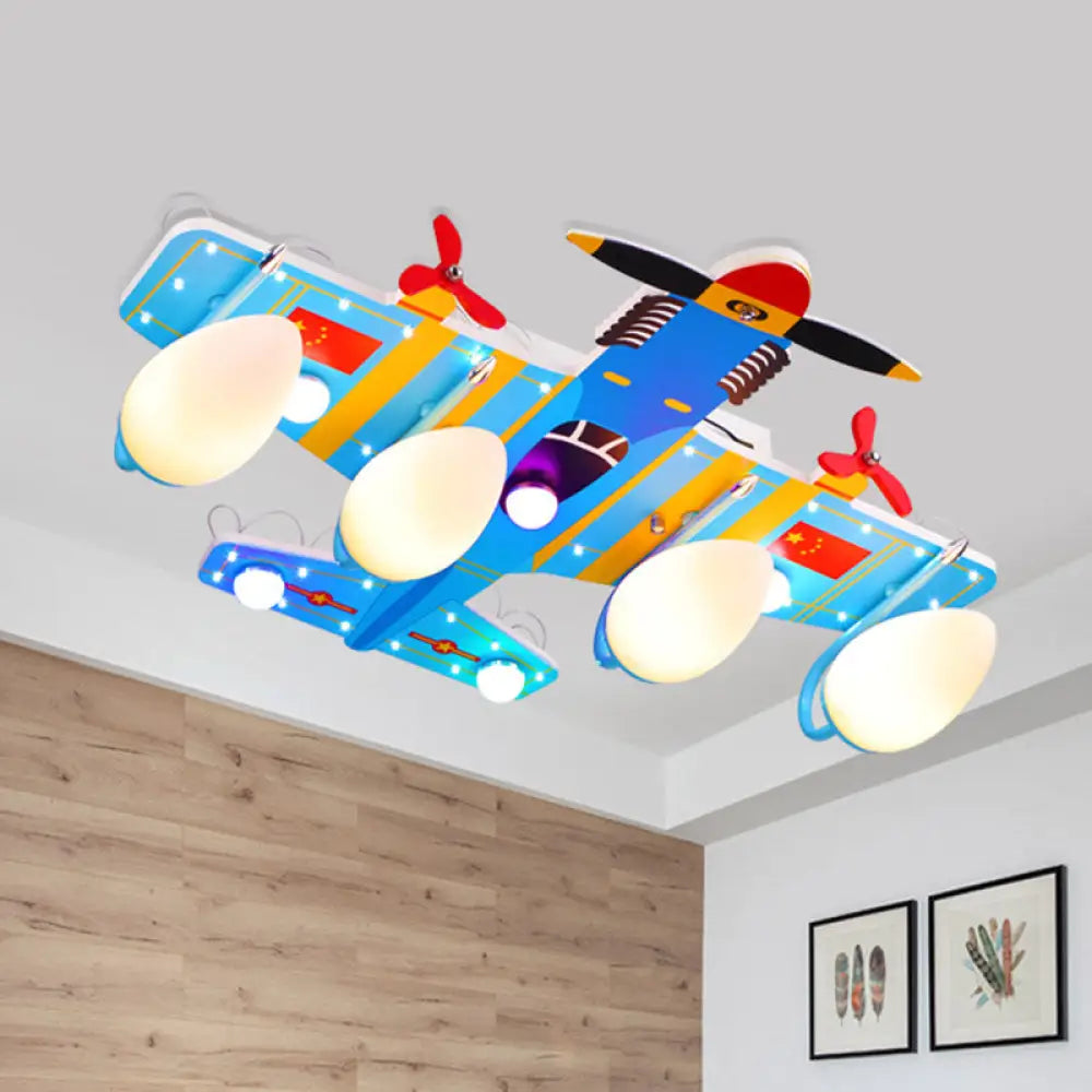 Blue Jet 4 - Head Ceiling Light For Boy’s Bedroom - Kids Style Acrylic Semi Flush Mount