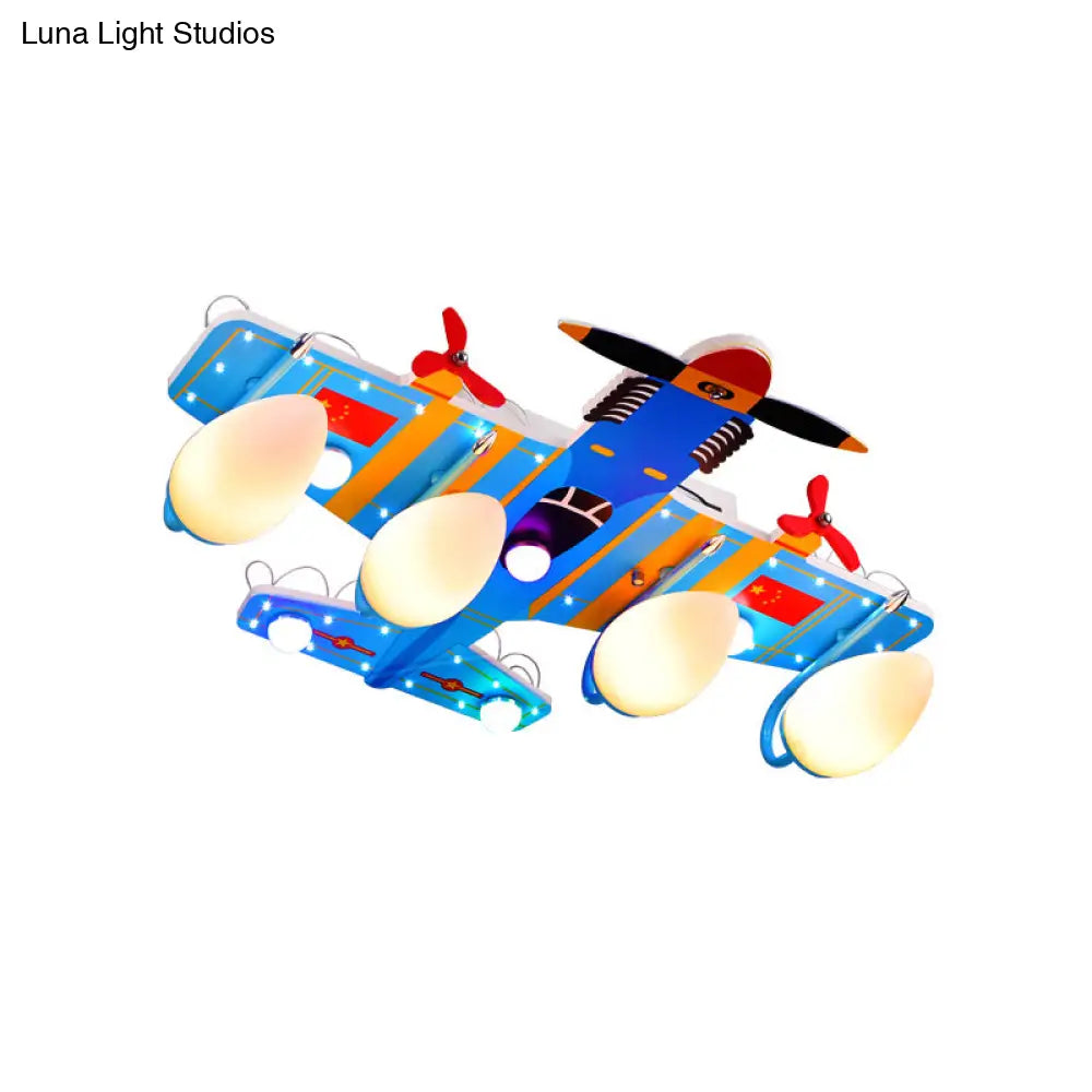 Blue Jet 4 - Head Ceiling Light For Boy’s Bedroom - Kids Style Acrylic Semi Flush Mount