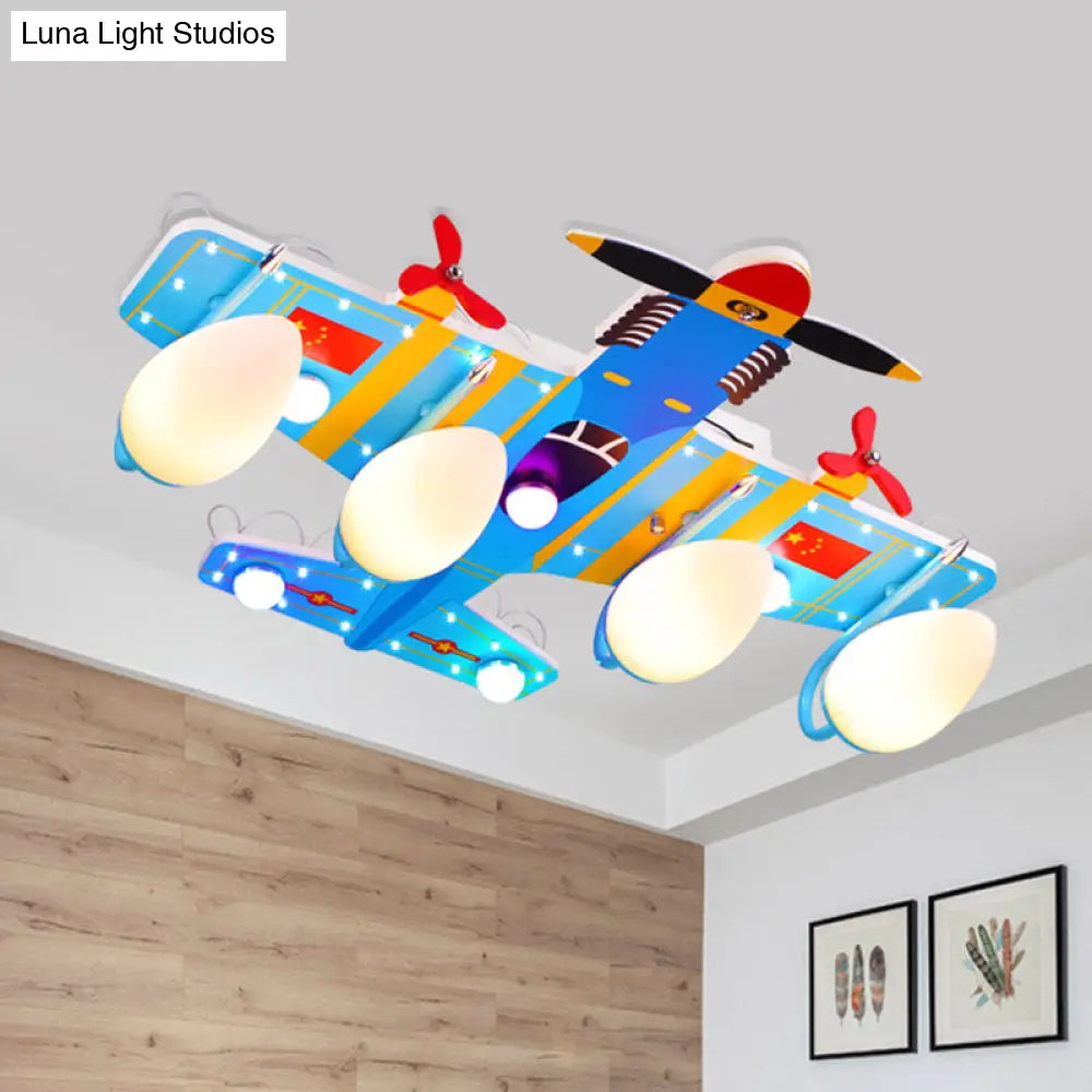Blue Jet 4-Head Ceiling Light For Boys Bedroom - Kids Style Acrylic Semi Flush Mount