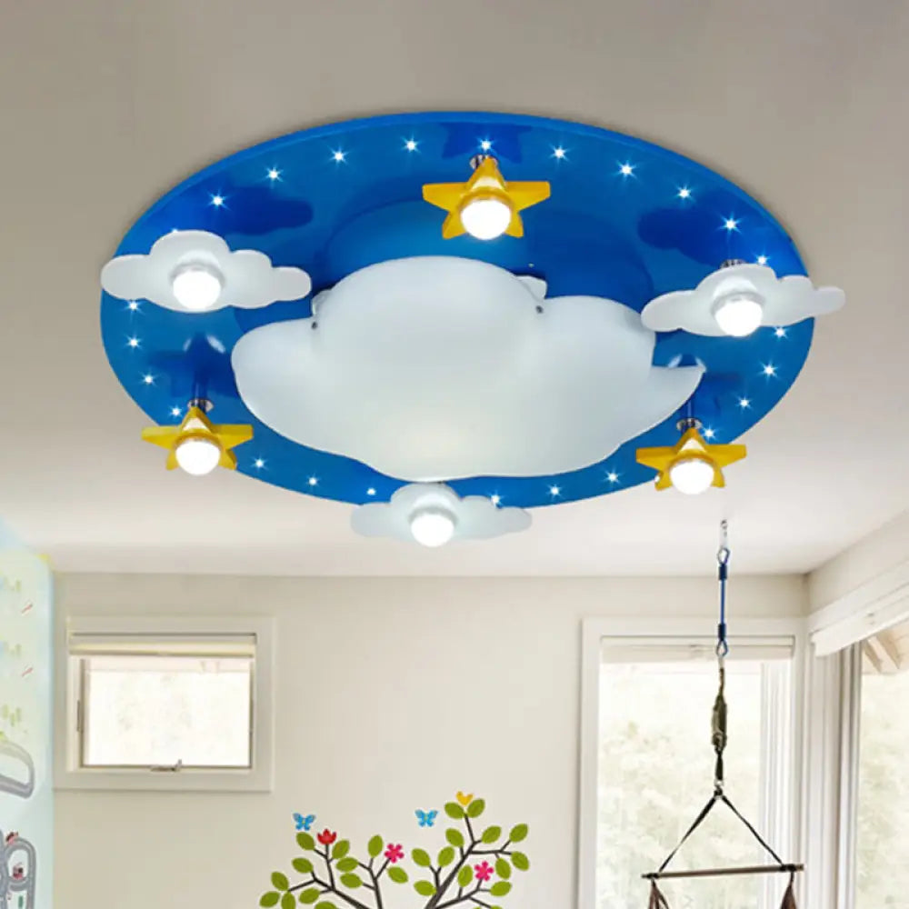 Blue Kid Cloud Flush Ceiling Light - Acrylic Led Nursery Flushmount Lighting For Bedroom