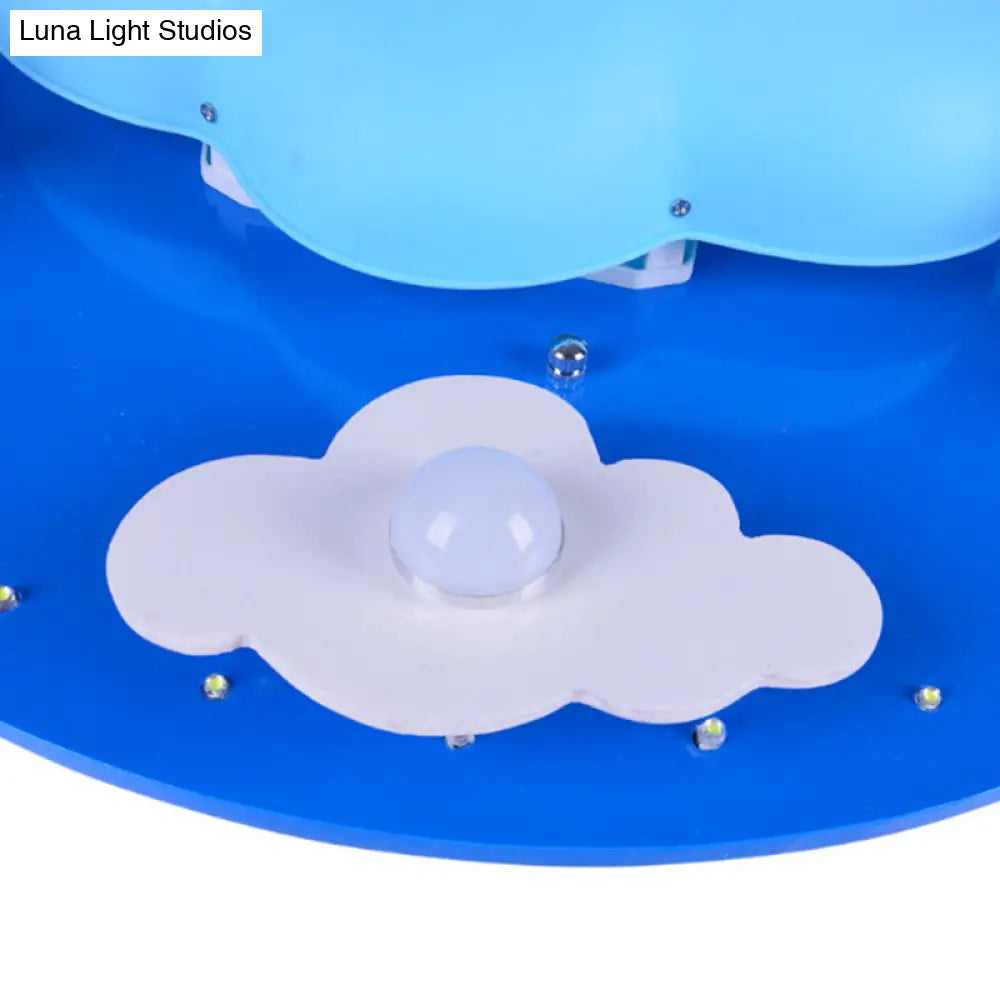 Blue Kid Cloud Flush Ceiling Light - Acrylic Led Nursery Flushmount Lighting For Bedroom