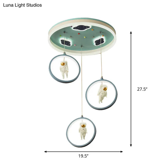 Blue Led Acrylic Astronaut Suspension Pendant: Cartoon Lighting With Hanging Circular Design