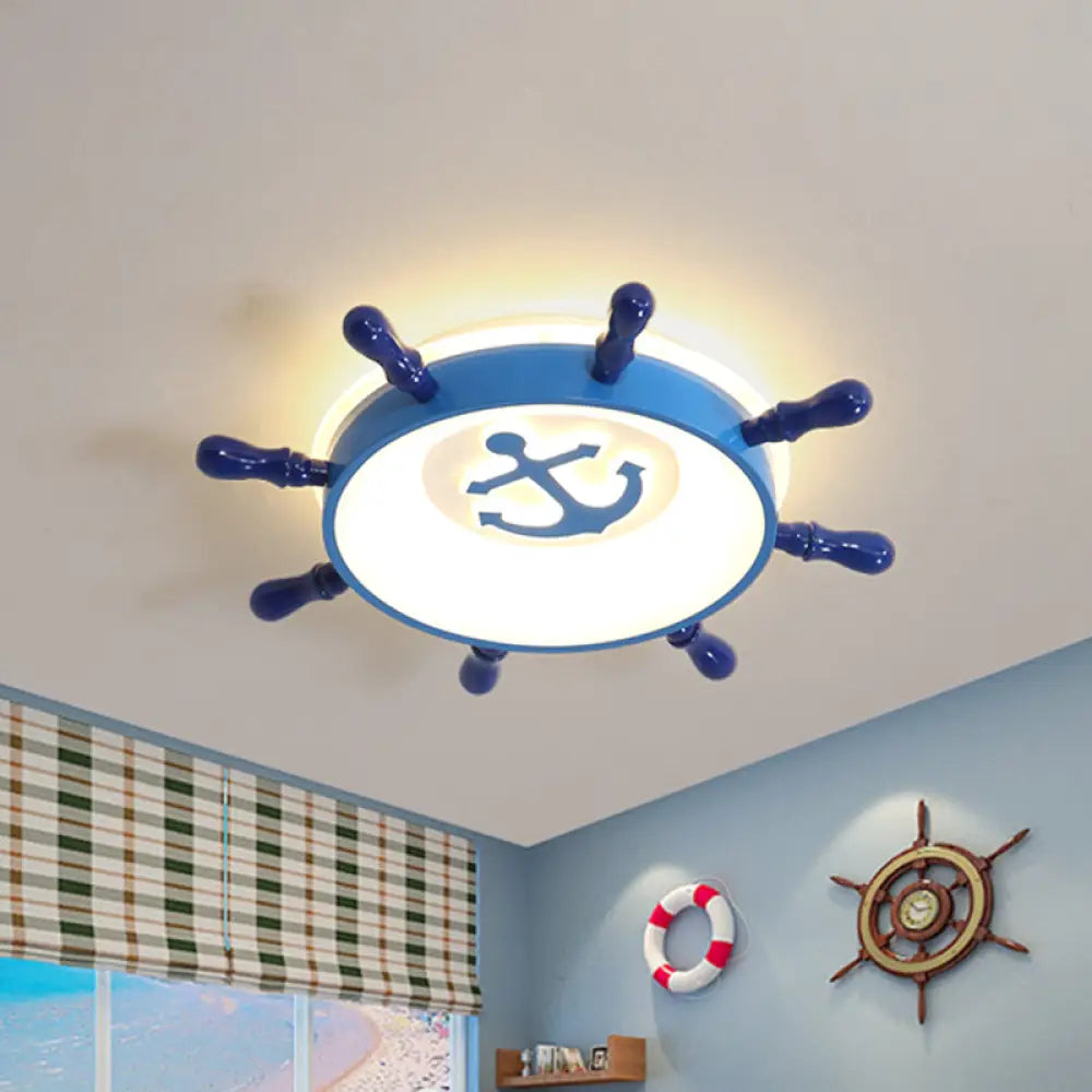 Blue Led Nursery Ceiling Light With Rudder Design And Warm/White - 21.5/25.5 W / 21.5 White