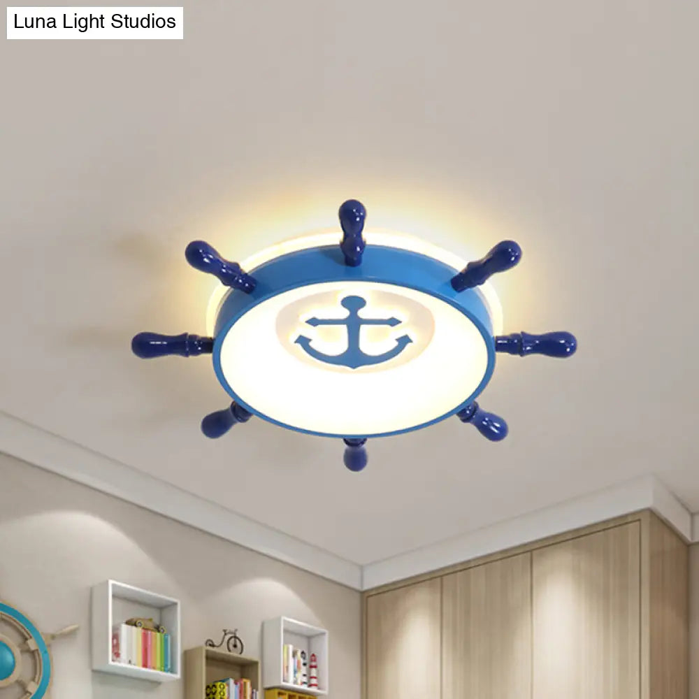 Blue Led Nursery Ceiling Light With Rudder Design And Warm/White - 21.5/25.5 W