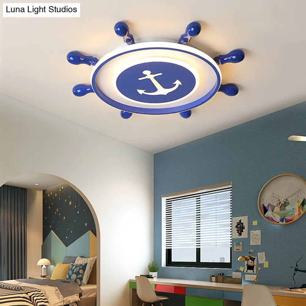 Blue Led Rudder Flush Mount Ceiling Light For Kids Room With Minimalist Metal Design