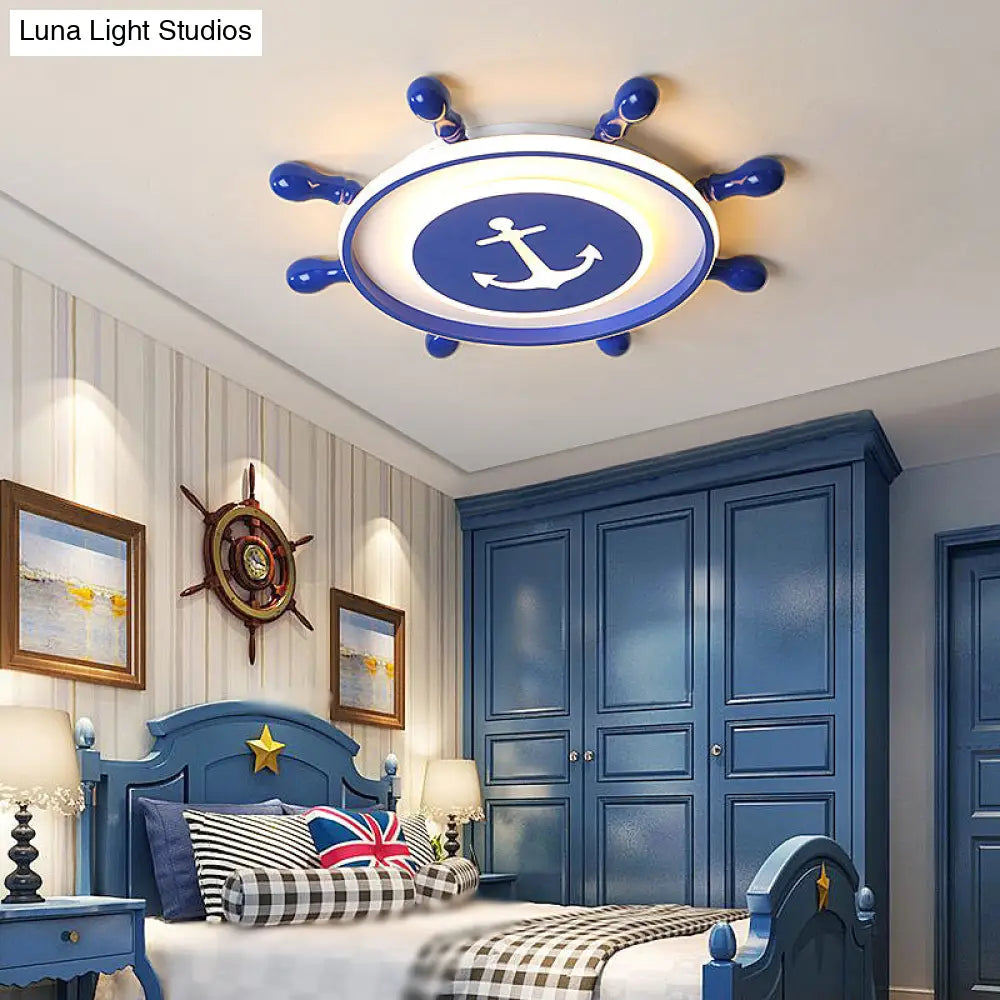 Blue Led Rudder Flush Mount Ceiling Light For Kids’ Room With Minimalist Metal Design