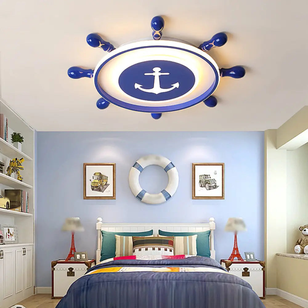 Blue Led Rudder Flush Mount Ceiling Light For Kids’ Room With Minimalist Metal Design / 16’ Warm