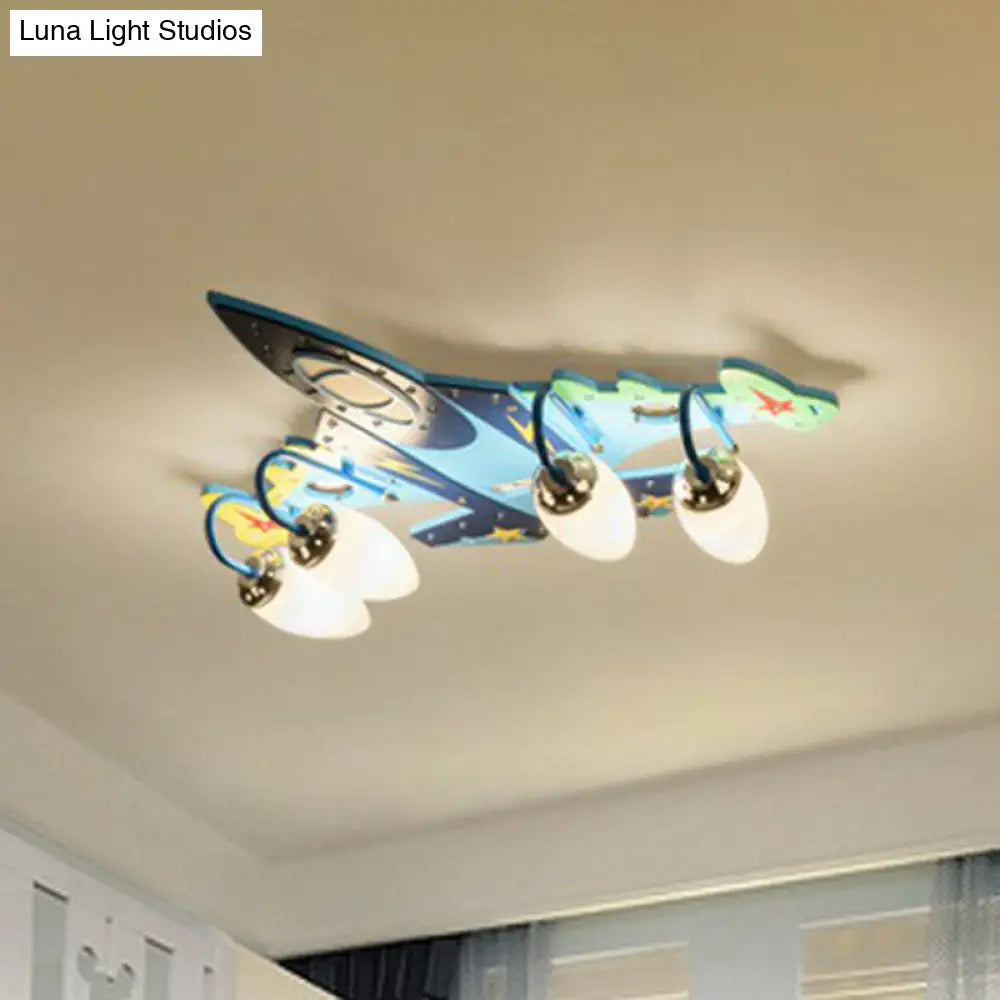 Blue Led Wood Flushmount Ceiling Light For Kids’ Plane - Themed Kindergarten