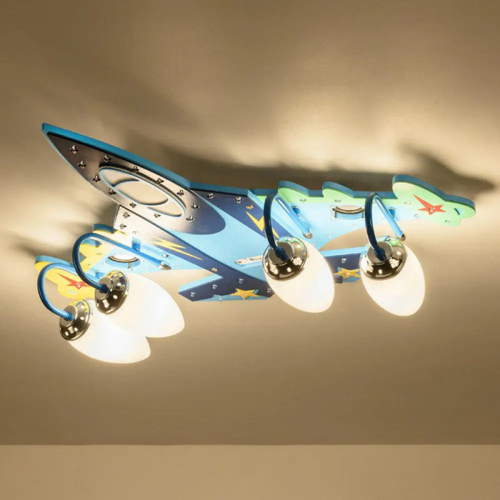 Blue Led Wood Flushmount Ceiling Light For Kids’ Plane - Themed Kindergarten