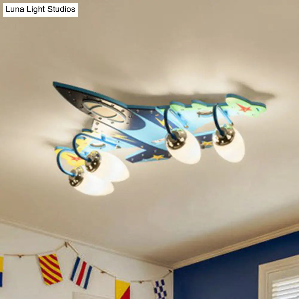 Blue Led Wood Flushmount Ceiling Light For Kids’ Plane - Themed Kindergarten