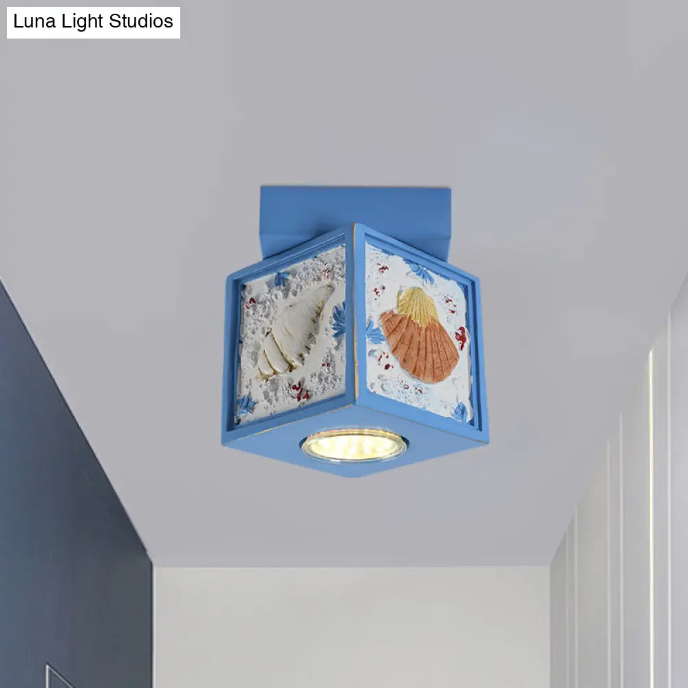 Blue/Light Blue Shell Design Kids Ceiling Light - Cubic Corridor Resin Flush Mount Fixture 1 - Light