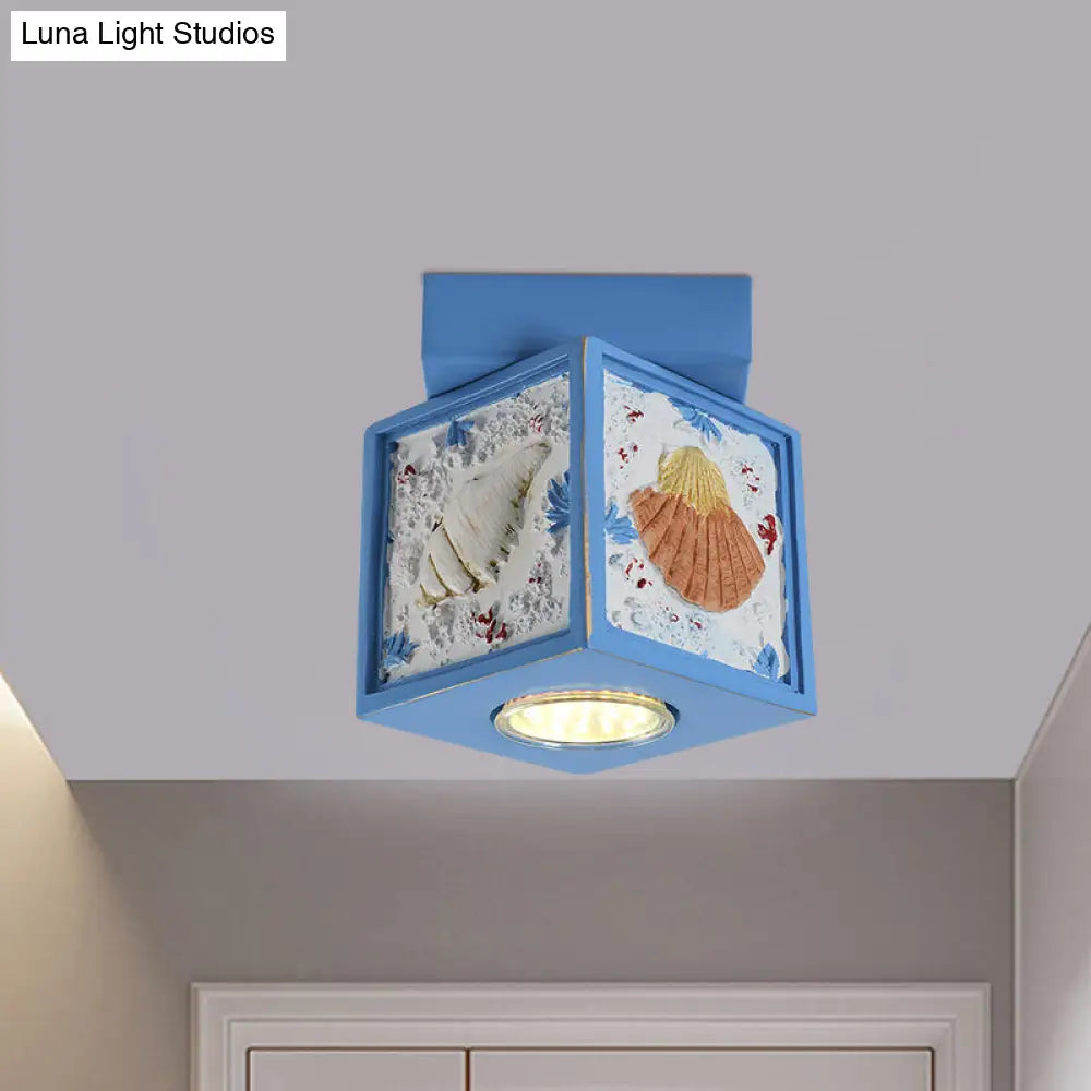 Blue/Light Blue Shell Design Kids Ceiling Light - Cubic Corridor Resin Flush Mount Fixture 1-Light