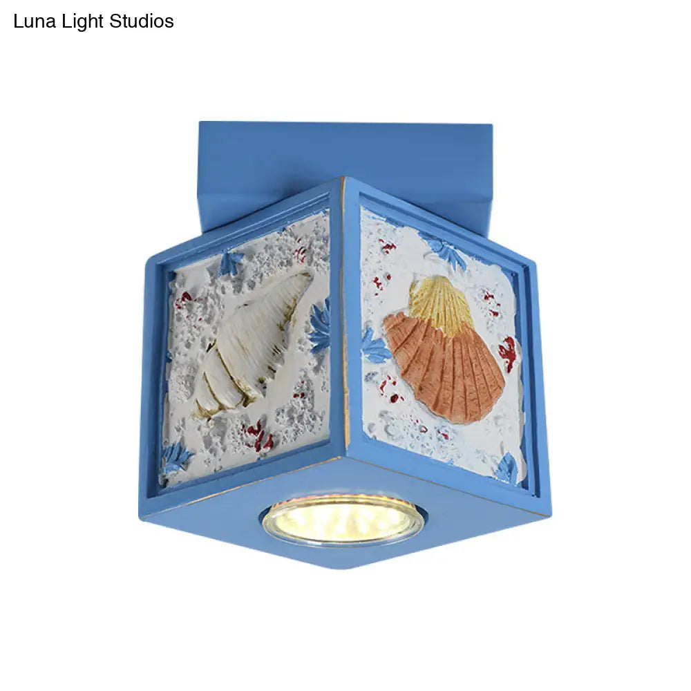 Blue/Light Blue Shell Design Kids Ceiling Light - Cubic Corridor Resin Flush Mount Fixture 1-Light