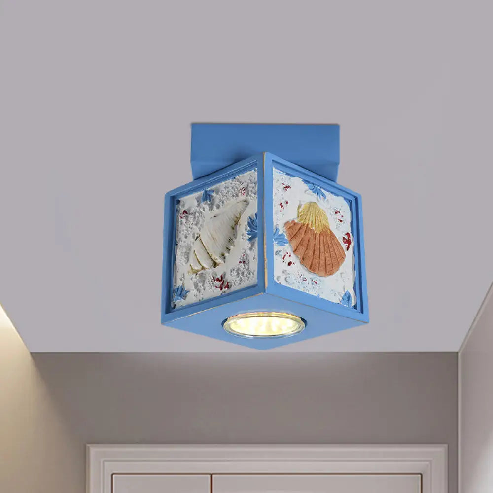 Blue/Light Blue Shell Design Kids Ceiling Light - Cubic Corridor Resin Flush Mount Fixture 1 - Light