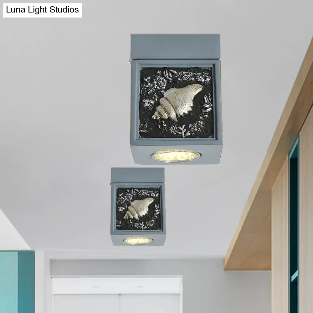 Blue/Light Blue Shell Design Kids Ceiling Light - Cubic Corridor Resin Flush Mount Fixture 1-Light