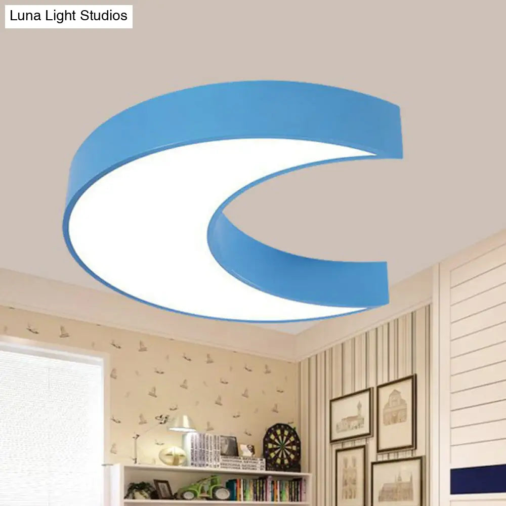 Blue Macaron Metal Led Flush Mount Ceiling Light For Child Bedroom