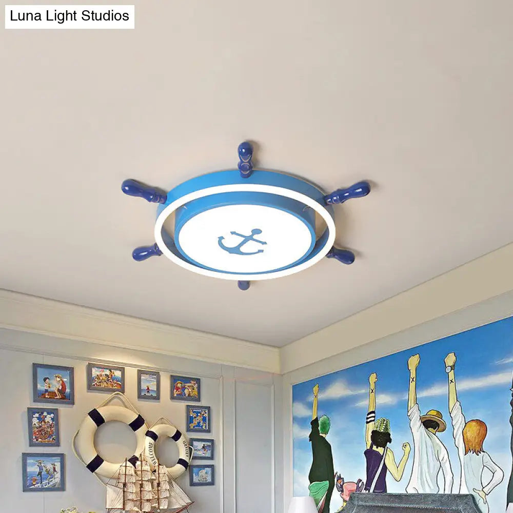 Blue Mediterranean Led Flush Mount Light Fixture With Anchor Pattern